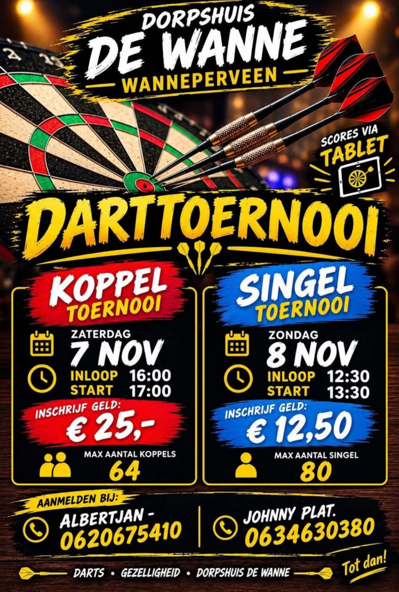 Poster van Darttoernooi Dorpshuis De Wanne